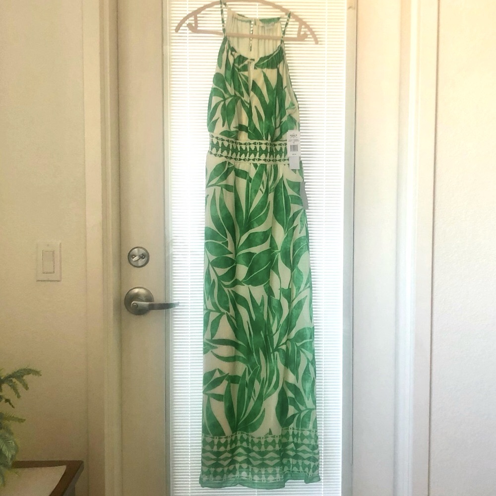 Sale! Green and Cream Lined Halter Maxi Dress